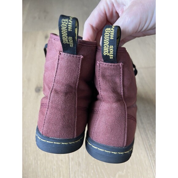 Dr Doc Martens Burgundy Red Canvas Shoreditch Lace Up Airwave Combat Boots Sz 8 - Picture 4 of 9